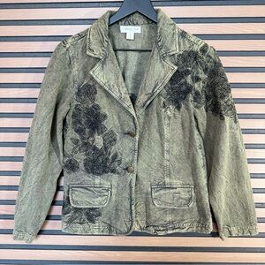 Coldwater Creek Olive Green Embroidered Jacket Size 4